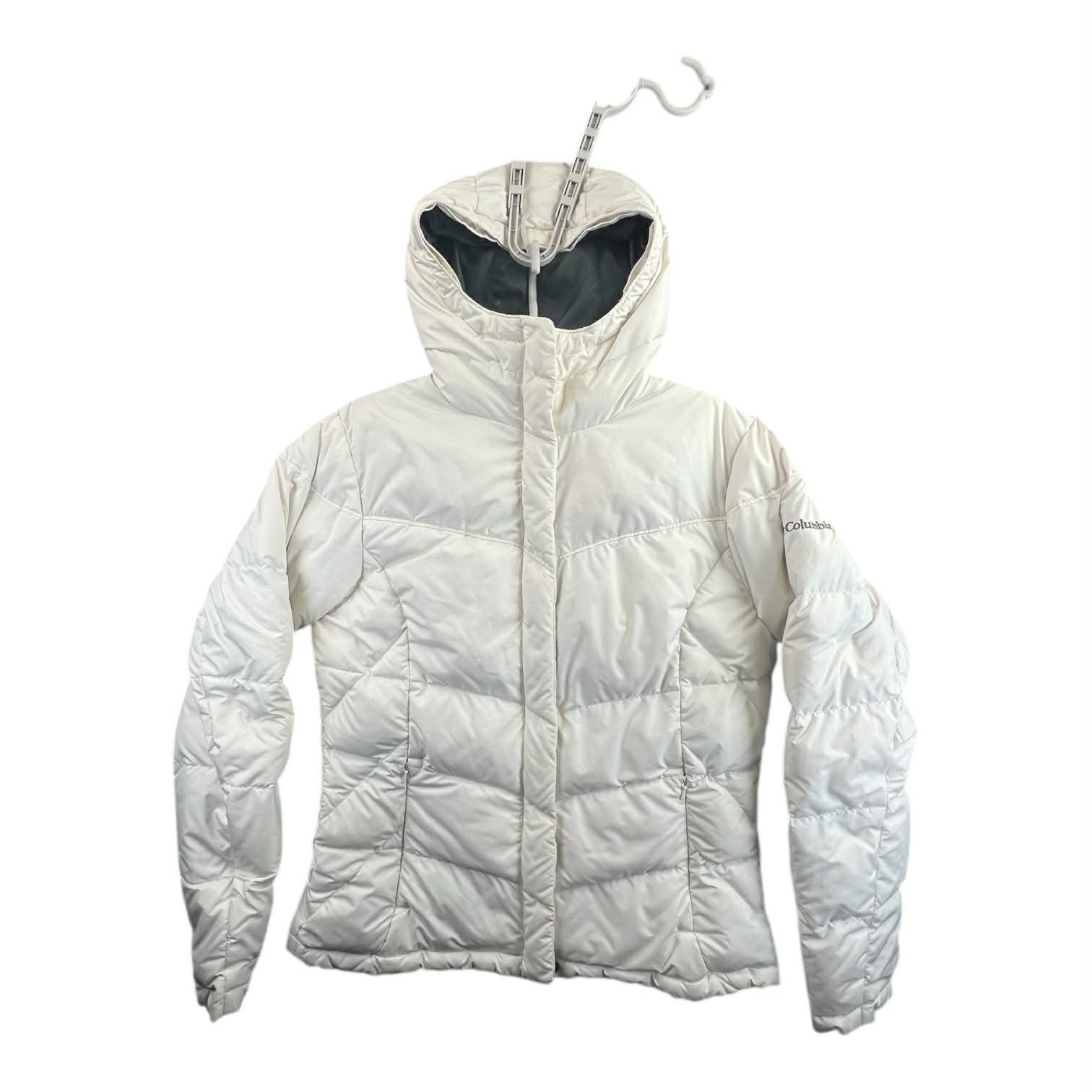 Columbia Women's Ivory Puffer Hooded Jacket Size Medium Down/Feather Warm